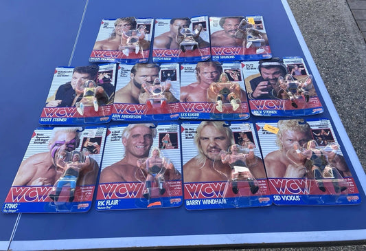 Lot Of 11 WCW Galoob MOC Wrestling Figures Sting Flair Windham Bald Arn & More